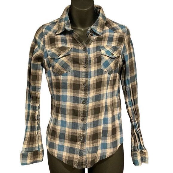 XXI Blue Gray Black Plaid Flannel Women’s Medium - Picture 1 of 4